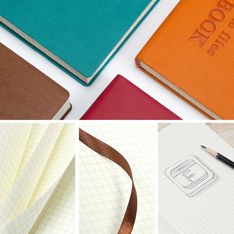 Color: Light Grey - Grid Notebook A5,Travelers Journals School Office Meeting Record 80GSM/264 Pages Checkered Paper Notepad Handbook Agenda 2024/25