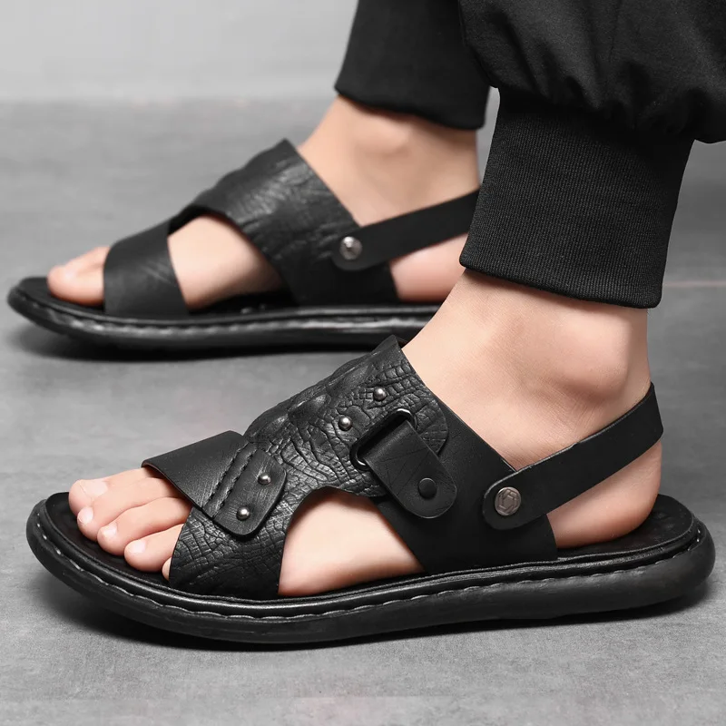 Color: black, Shoe Size: 42 - Men Office Open Toe Shoes Sandals Non-slip Slippers Male Footwear Mens Summer Outdoor Shoes