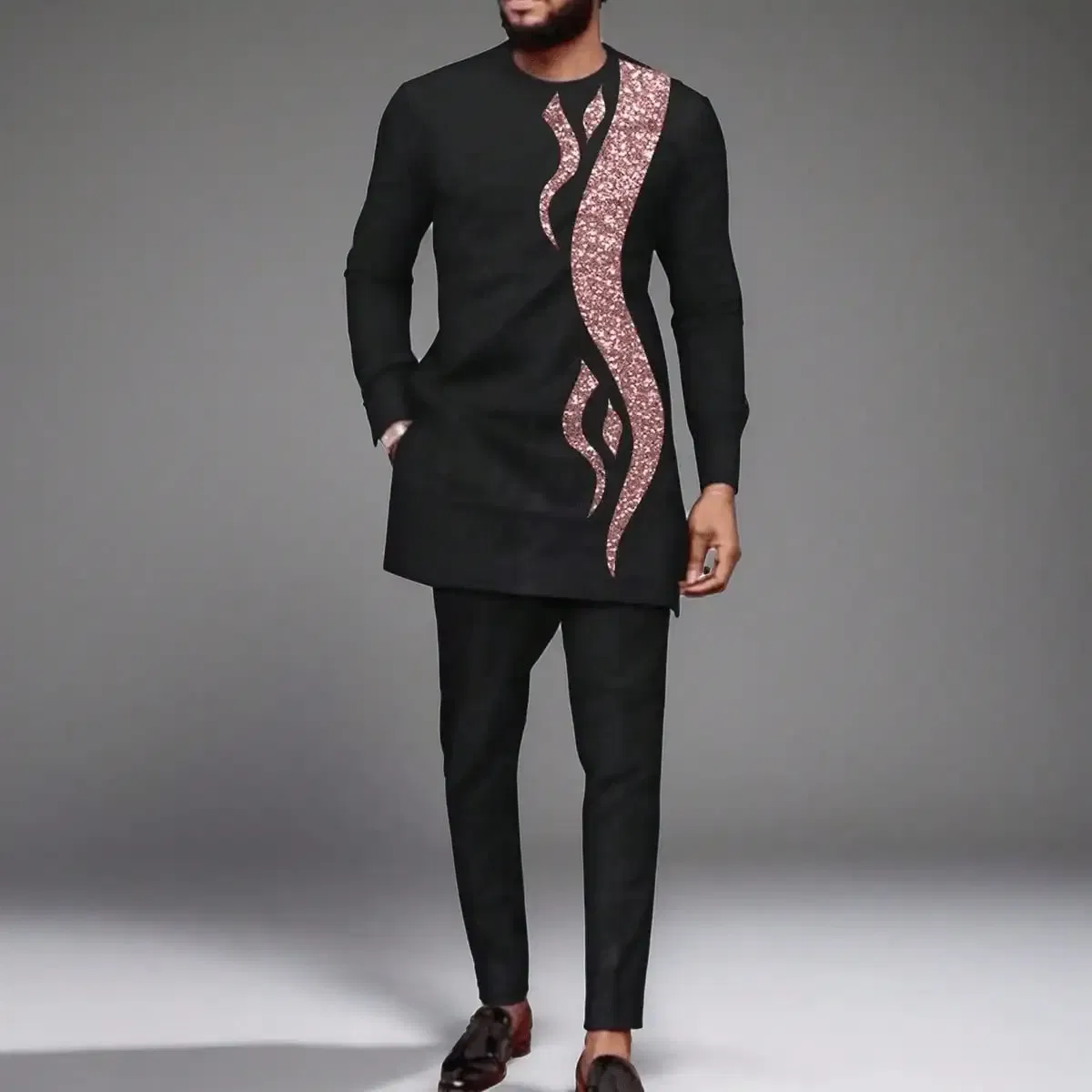 Color: Gold, Size: S - 2025 New men's suit, white pocket, 2-piece set, luxury wedding casual suit, traditional African style of ethnic minorities