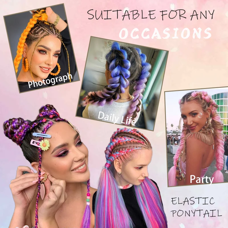 Color: P1B/30, Stretched Length: 26inches - LUPU Synthetic Ponytail Extension with Elastic Tie Hair Band 26" Long Straight Colored Braiding Ponytail Ombre Pink Purple Blue
