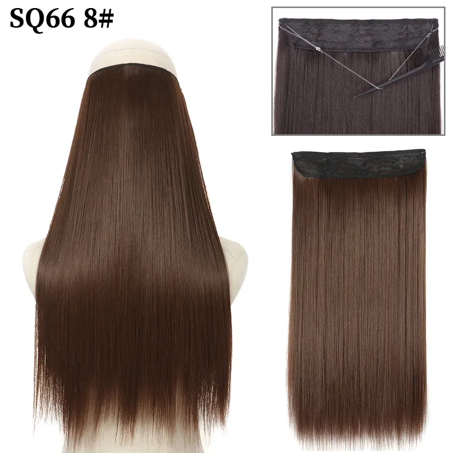Color: #1, Stretched Length: 16inches, Ships From: CHINA - Synthetic Natural Wavy No Clip Fish Line Invisible Hair Extensions Mixed Color Blonde Black Artificial False Hair Piece ForWomen