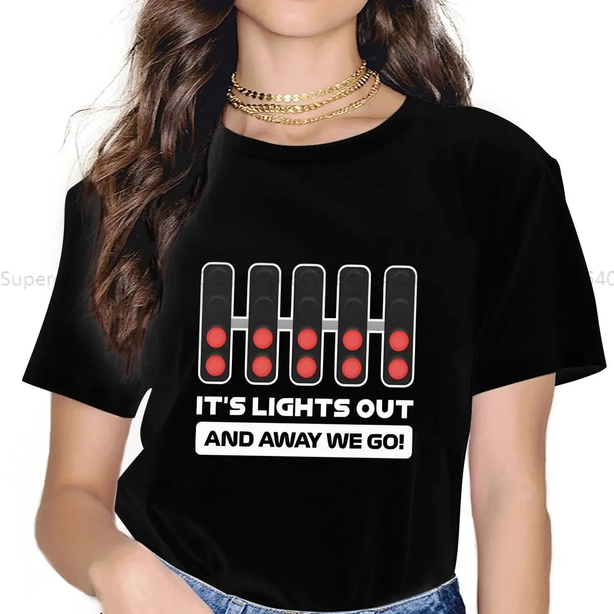 Color: black, Size: S - It's Lights Out And Away We Go! Harajuku Polyester TShirt F1 Formulate 1 Racing Style Leisure T Shirt Women