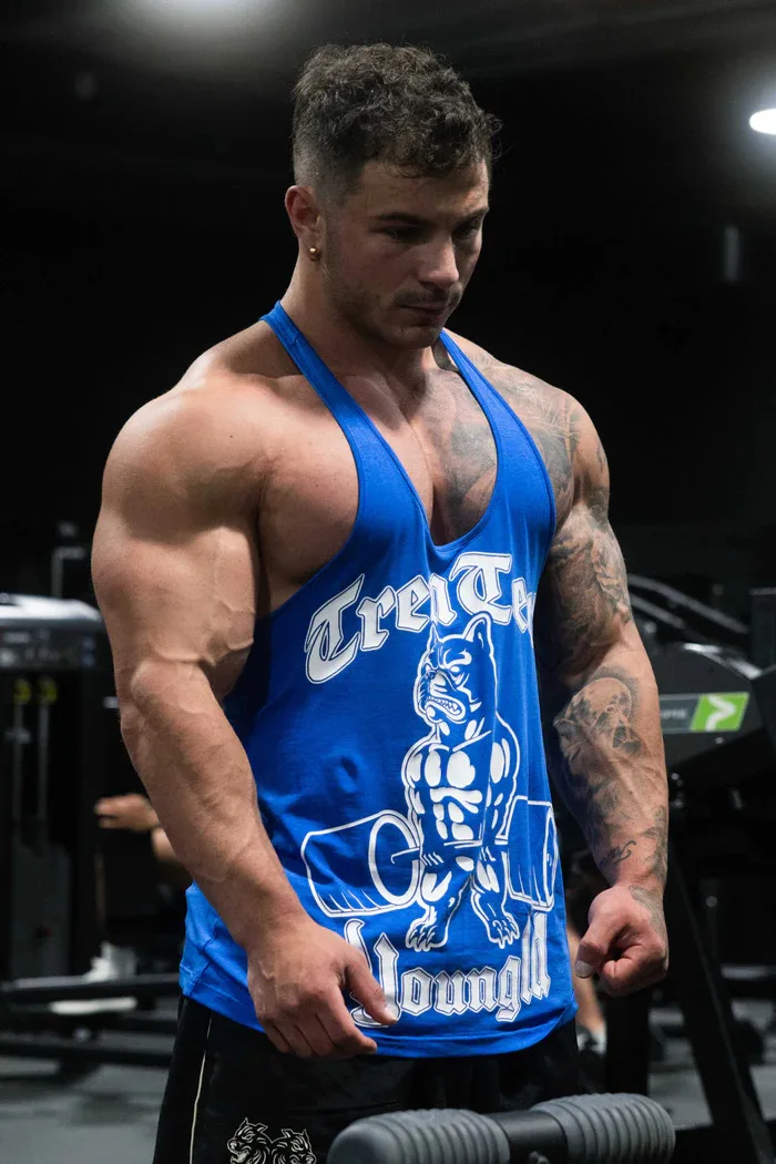 Color: SKY BLUE, Size: M - Young American new men's I-vest sports fitness hurdle sleeveless cotton loose running vest