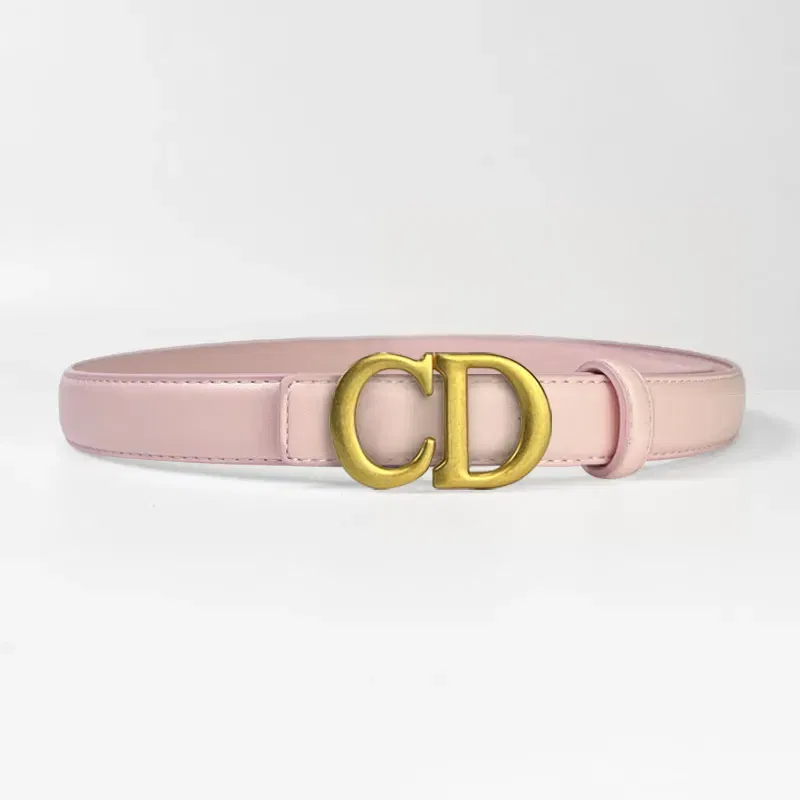Color: Pink, Belt Length: 110cm - Composite alloy letter buckle women's genuine leather belt high-end belt jeans dress high-quality casual versatile belt