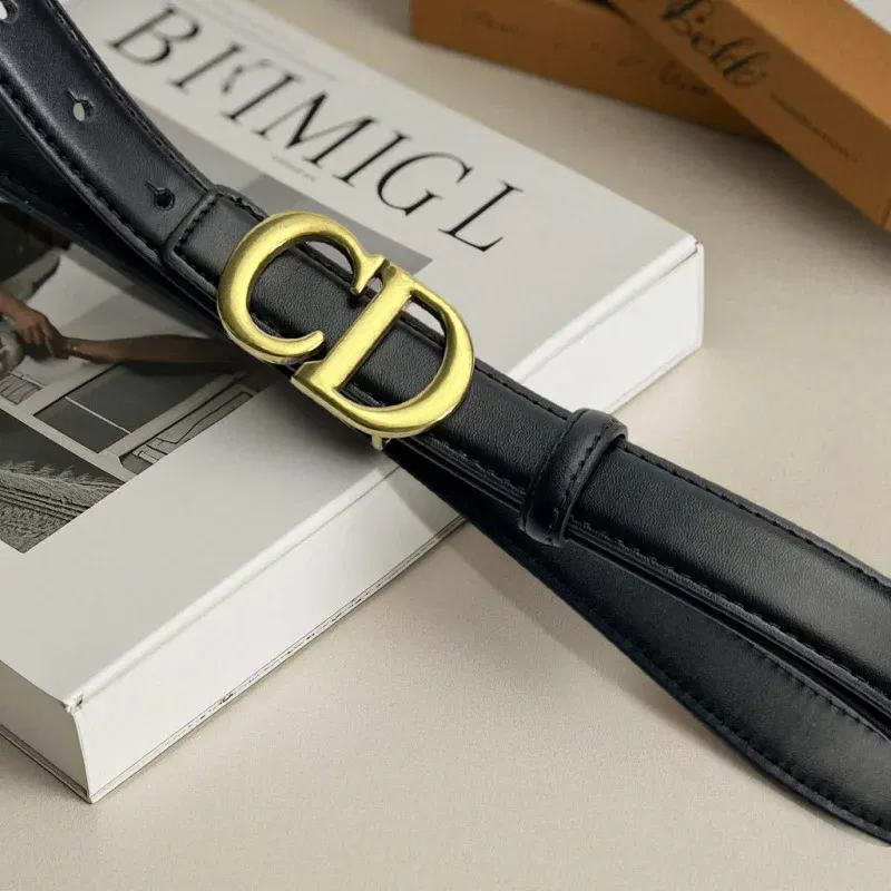 Color: Pink, Belt Length: 110cm - Composite alloy letter buckle women's genuine leather belt high-end belt jeans dress high-quality casual versatile belt