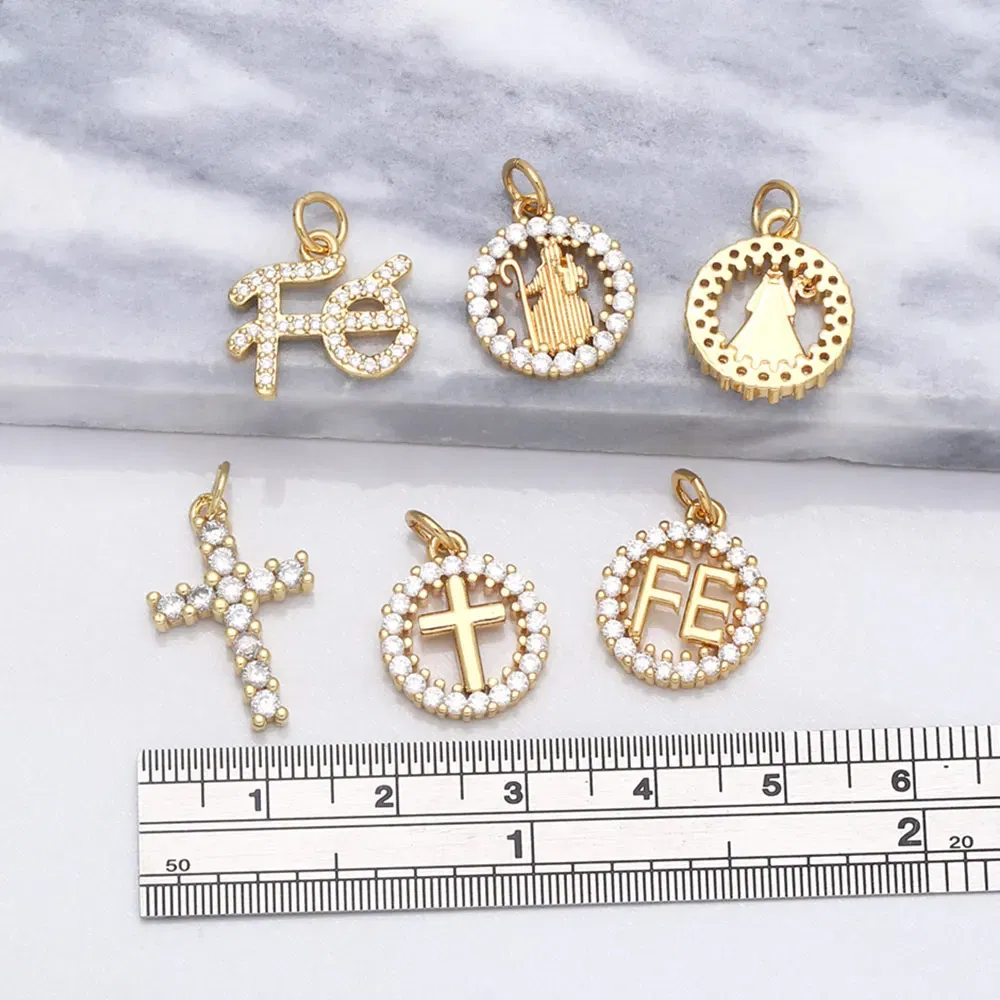Metal color: Orange - OCESRIO Virgin Mary Charms for Necklace Earrings Gold Plated Copper CZ Cross FE Handmade Jewelry Making Supplies DIY chma151