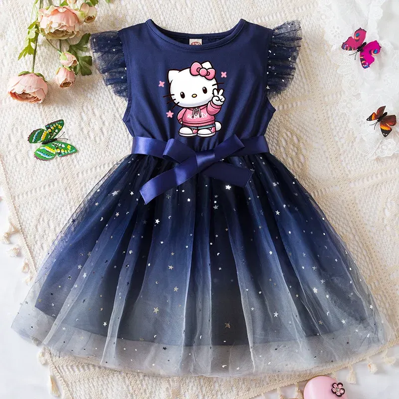 Color: Lavender, Kid Size: 4T - Hello Kitty Girls Sequin Tutu Dress with Bow Flutter Sleeves Summer Princess Party Outfit for Toddler Kids 2-6 Years