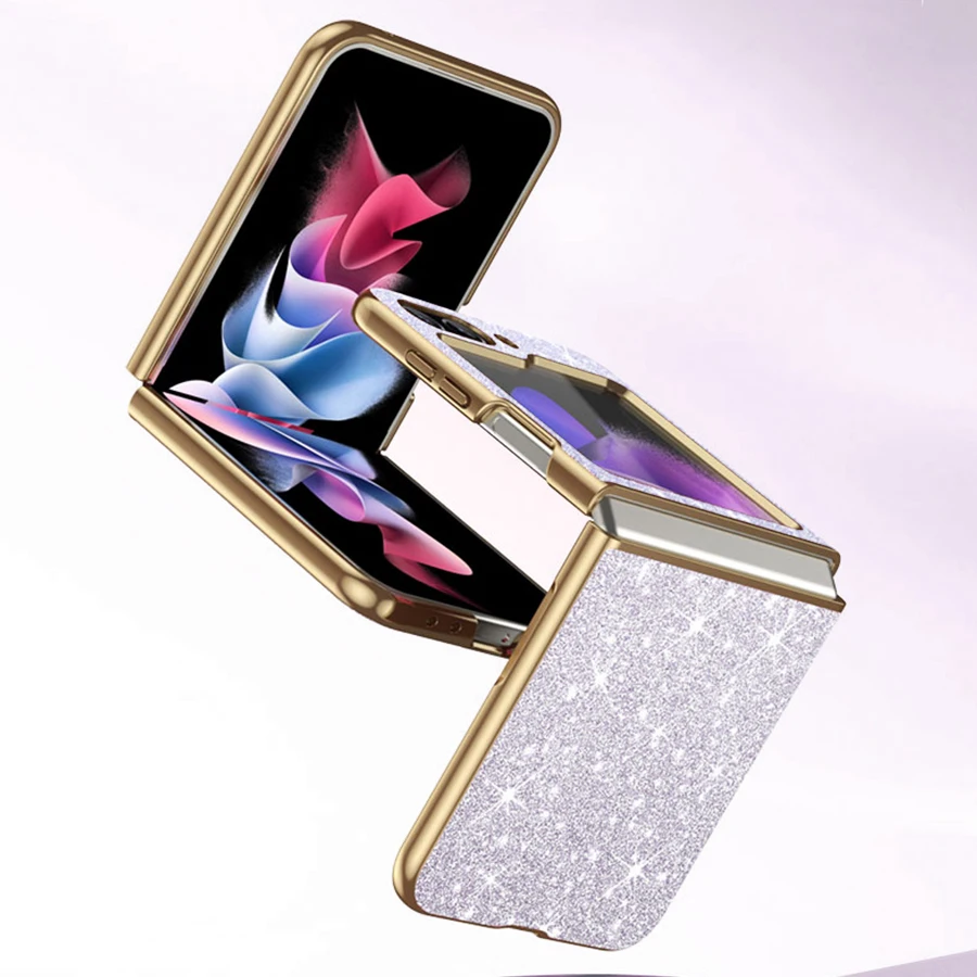 Color: Black, Material: Aluminum - sparkling Stylish phone case Samsung Galaxy Z Flip 5 4 5G protective cover Cell phone case for women