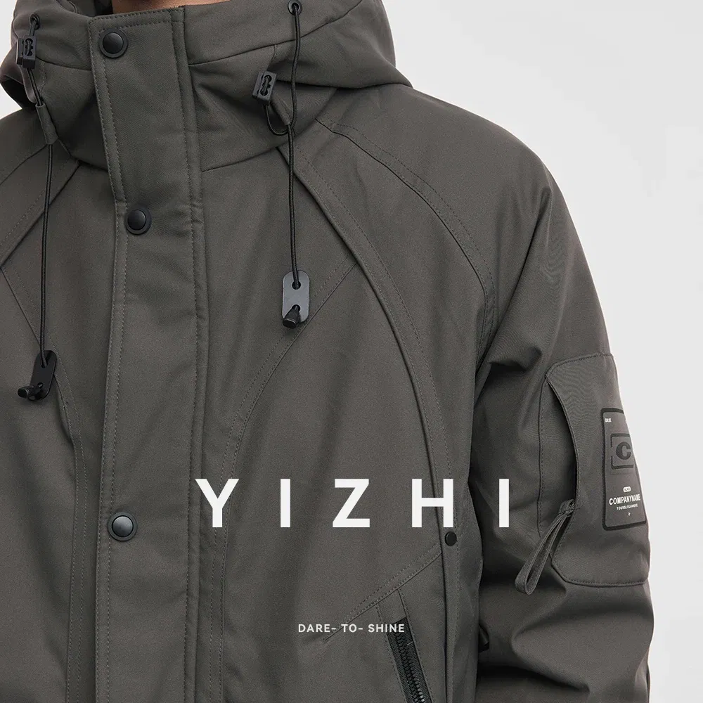 Fashion Men's Casual Full Zip Hooded Jacket 2025 Winter New Multiple Pockets Logo Detail Windproo Warm Long Sleeve Outerwear Top