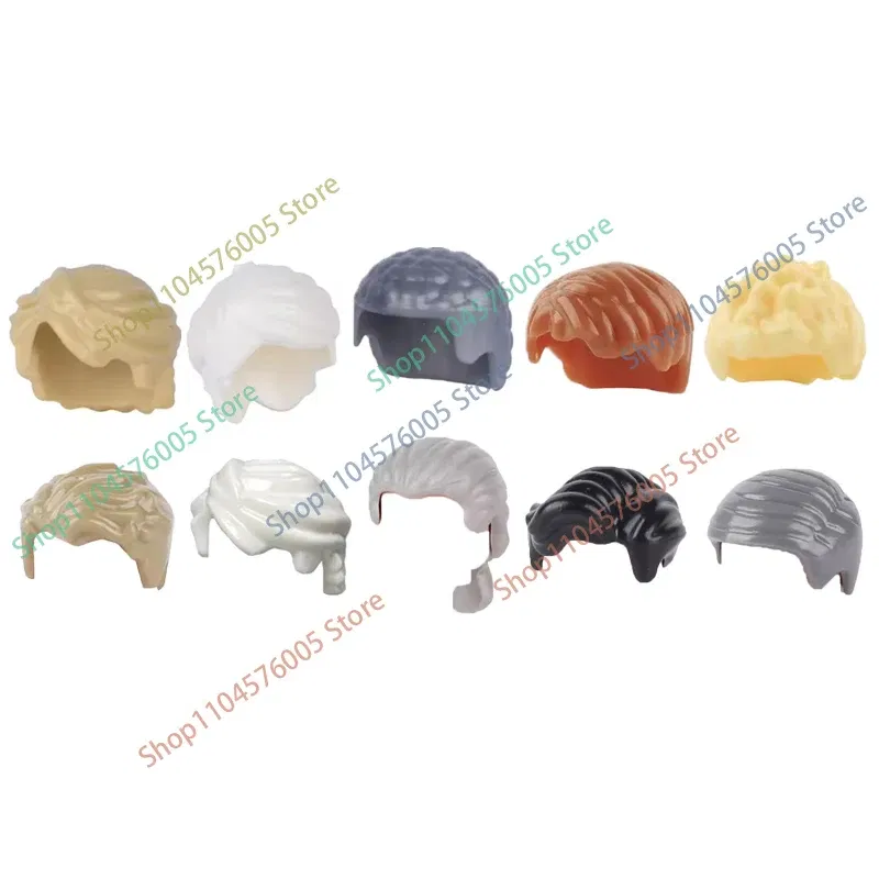 Color: Lime - MOC Brown Hair Building Blocks City Figures Body Creative Accessory Blond Gold White Parts DIY Hats Mini Bricks Assemble Toy S04