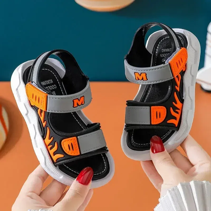 Color: black, Shoe Size: 1 - Baby Sandals Flame Pattern Boy Sandals Soft Sole Anti-slip Boys Girls Children Shoes