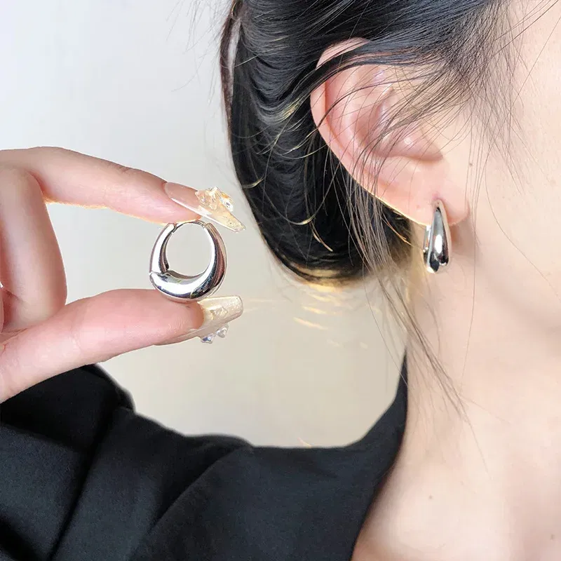 Metal Color: Light Yellow Gold Color - Stainless Steel Smooth Metal Chunky Hoop Earrings For Women Girls Fashion Round Circle Hoops Statement Earrings Punk Jewelry