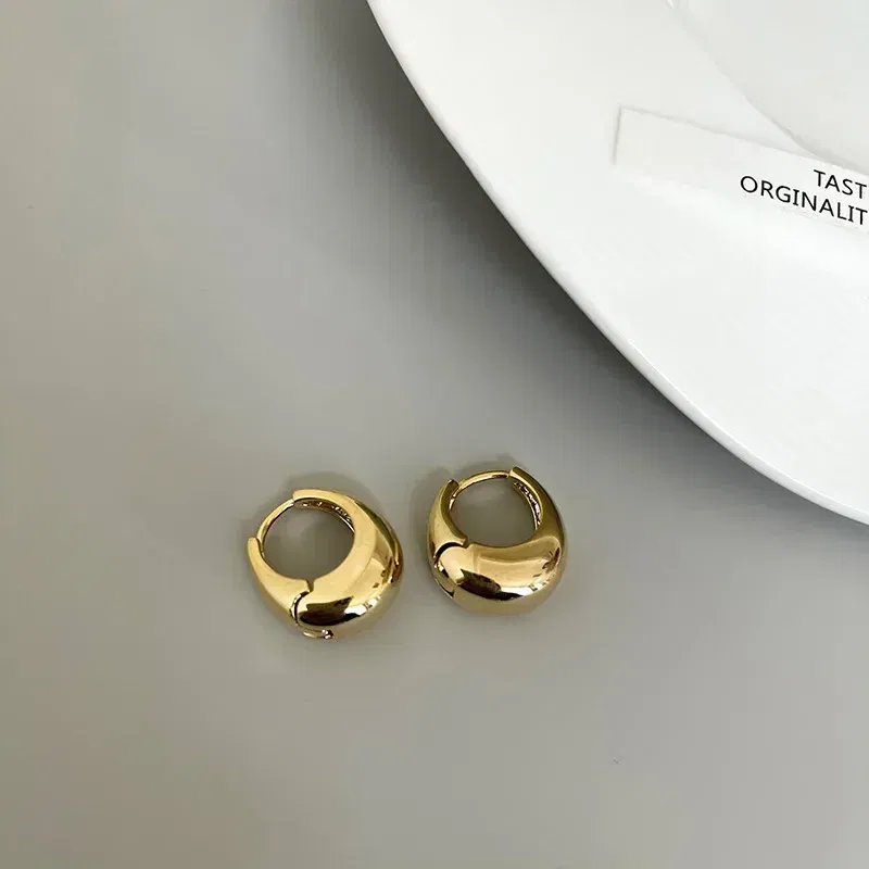 Metal Color: Light Yellow Gold Color - Stainless Steel Smooth Metal Chunky Hoop Earrings For Women Girls Fashion Round Circle Hoops Statement Earrings Punk Jewelry