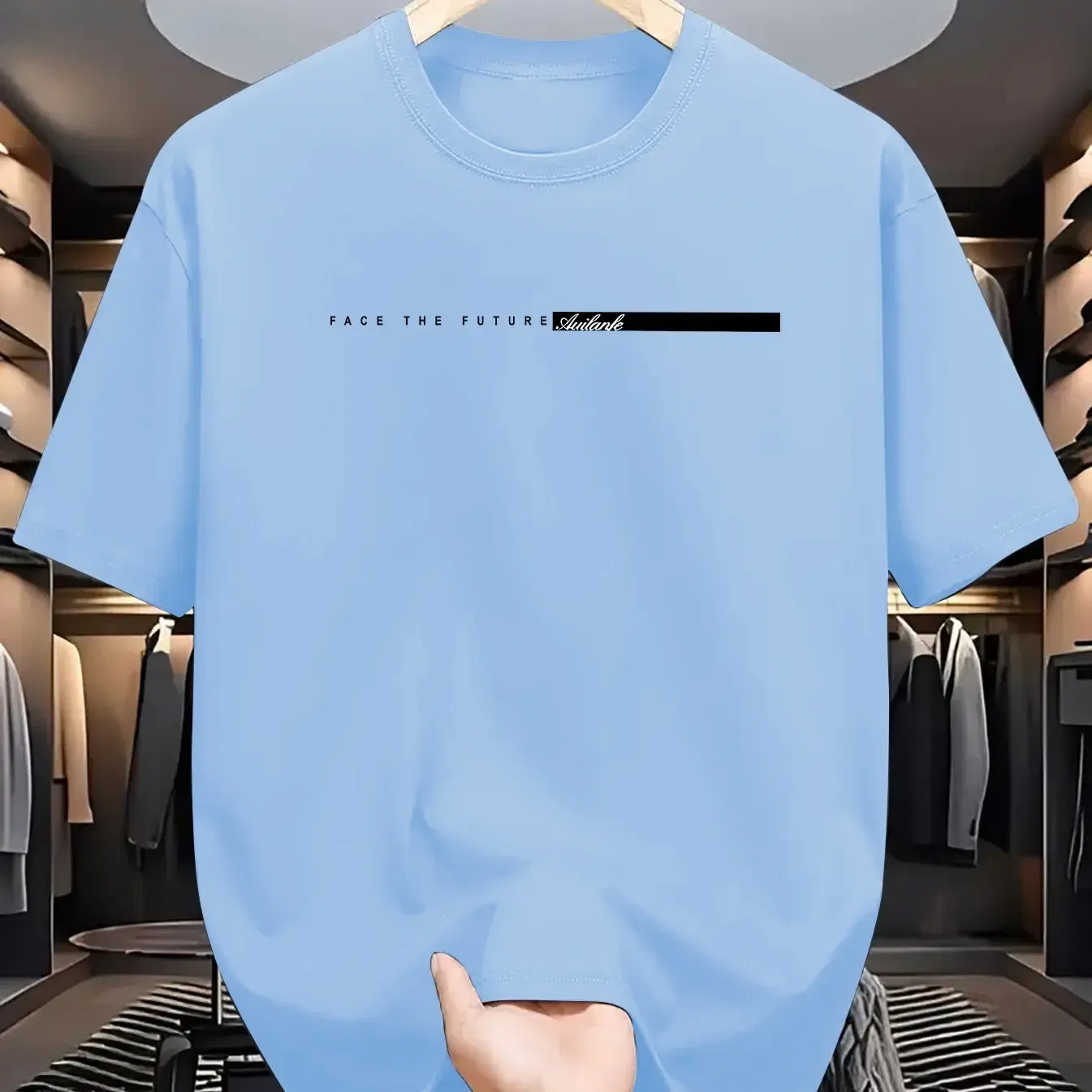 Color: Blue, Size: S - Summer men's 100% cotton casual loose fit large letter print round neck short sleeved T-shirt top High Street Unisex style