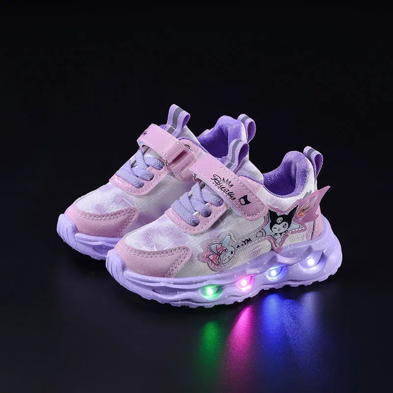 Color: Pink, Shoe Size: 13 - Kids'Casual Shoes Girls Led Light Cartoon PU Leather Spring Fashion Flat Bottom Anti-slip Soft Bottom Pink Purple Size 21-30