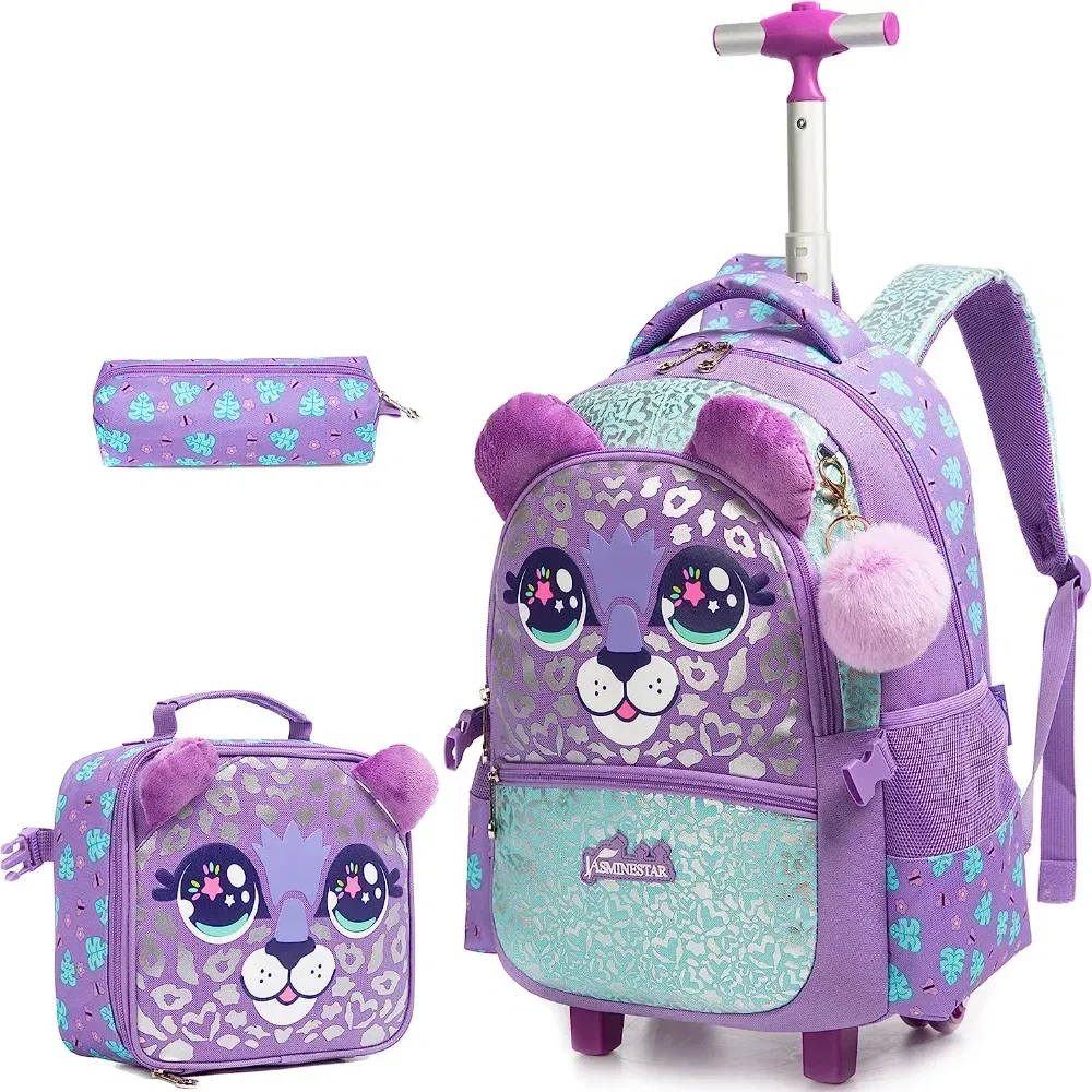 Color: black, Ships From: CHINA - BIKAB Kids Rolling Backpack for Girls Cute Sequin Cat Backpacks with Wheels for Elementary Students with Lunch Box for Girls