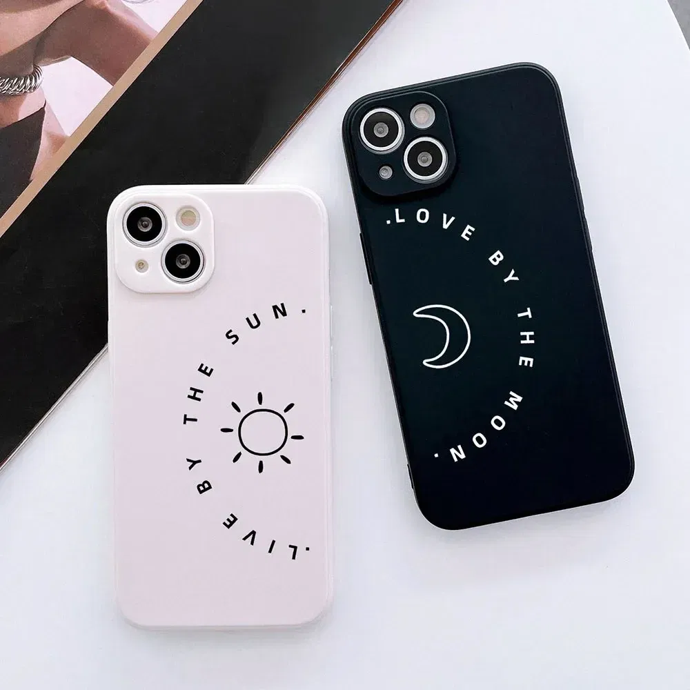 Color: Blue, Material: Microfiber - Couple Black and White Love Sun Moon Case For Samsung Galaxy S10 S20 S21 S22 S23 S24 FE Plus Ultra Note 20 Silicone Phone Case