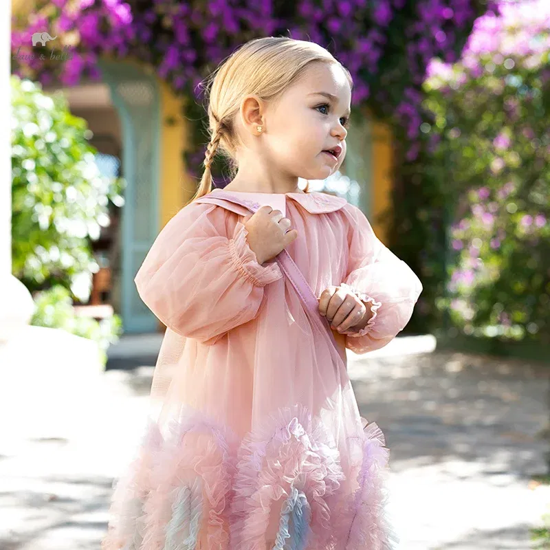 Color: Pink, Kid Size: 8 - Dave Bella Princess Dress for Girls Children Baby 2024 New Spring Noble Charm Sweet Classy Lovely Mesh Fashion Party DB1248276