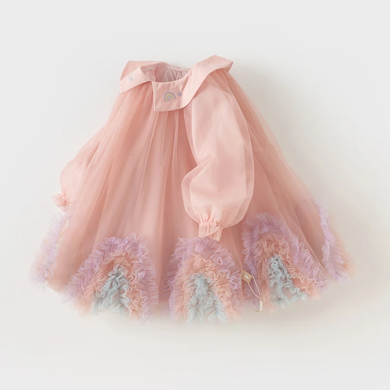 Color: Pink, Kid Size: 8 - Dave Bella Princess Dress for Girls Children Baby 2024 New Spring Noble Charm Sweet Classy Lovely Mesh Fashion Party DB1248276