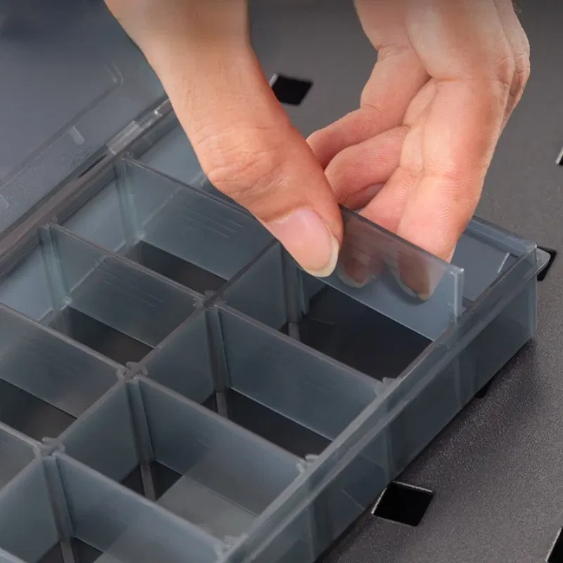 Color: Black - 1Pcs Multi-lattice Slots Tool Case Storage Boxes Adjustable Transparent Tool Box Screw Craft Jewelry Accessories Organizer Box