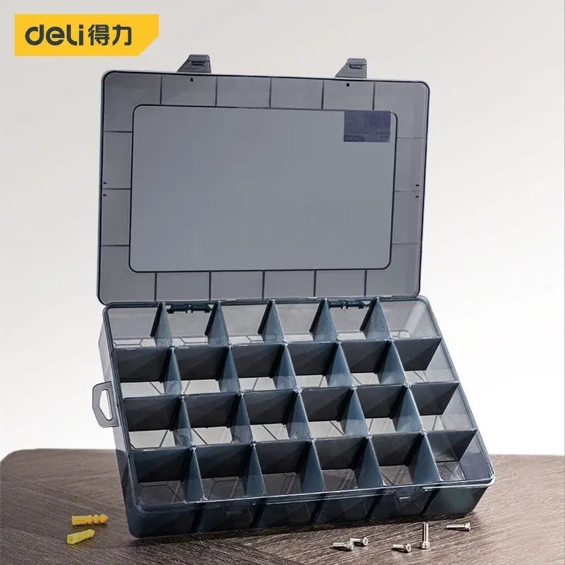 Color: Black - 1Pcs Multi-lattice Slots Tool Case Storage Boxes Adjustable Transparent Tool Box Screw Craft Jewelry Accessories Organizer Box