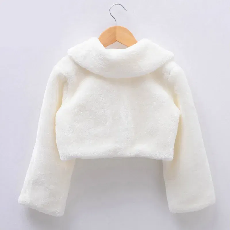 Color: Beige, Kid Size: 11 - Kids Girls Princess Thicken Plush Jacket Crop Wraps Shawl Flower Girls Long Sleeves Bolero Warm Cape Wedding Birthday Party Coat