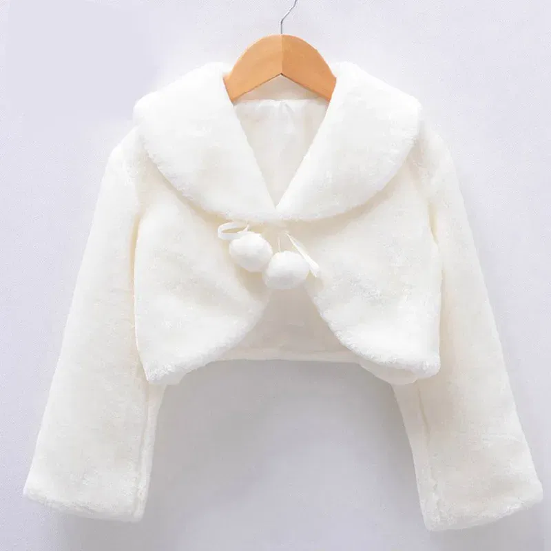 Color: Beige, Kid Size: 11 - Kids Girls Princess Thicken Plush Jacket Crop Wraps Shawl Flower Girls Long Sleeves Bolero Warm Cape Wedding Birthday Party Coat