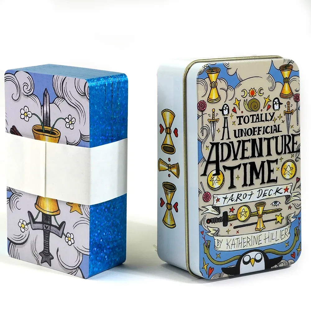 Color: Red - Adventures time Tarot 78pcs Cards in a Tin Metal Box Gold plated Edge Tarot Cards For Divination Tarot Deck Beautiful Package