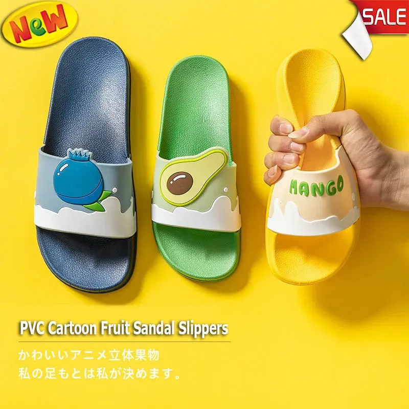 Color: SKY BLUE, Shoe Size: 4 - New Shoes for Women PVC Slippers Fashions Cartoon Fruit Sandals Flip Flops Summer Casual Beach Home Bath Thick Non-Slip Slippe