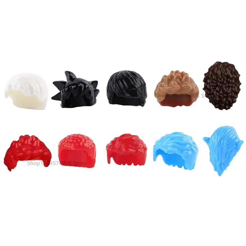 Color: Blue - MOC Brown Hair Building Blocks City Figures Body Creative Accessory Blond Gold White Parts DIY Hats Mini Bricks Assemble Toy S04