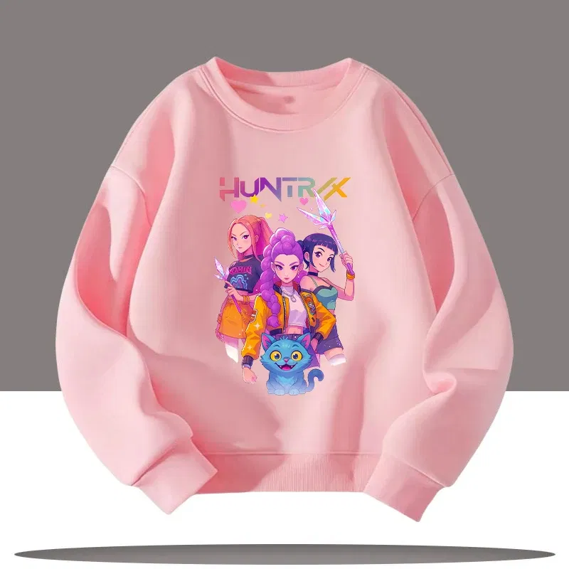 Color: PURPLE, Kid Size: 7 - K-pop Demon Hunters Cartoon Print 3-12 Year Old New Style Kids Round-neck Sport Shirt Cute Girl Casual Top Children's Clothing