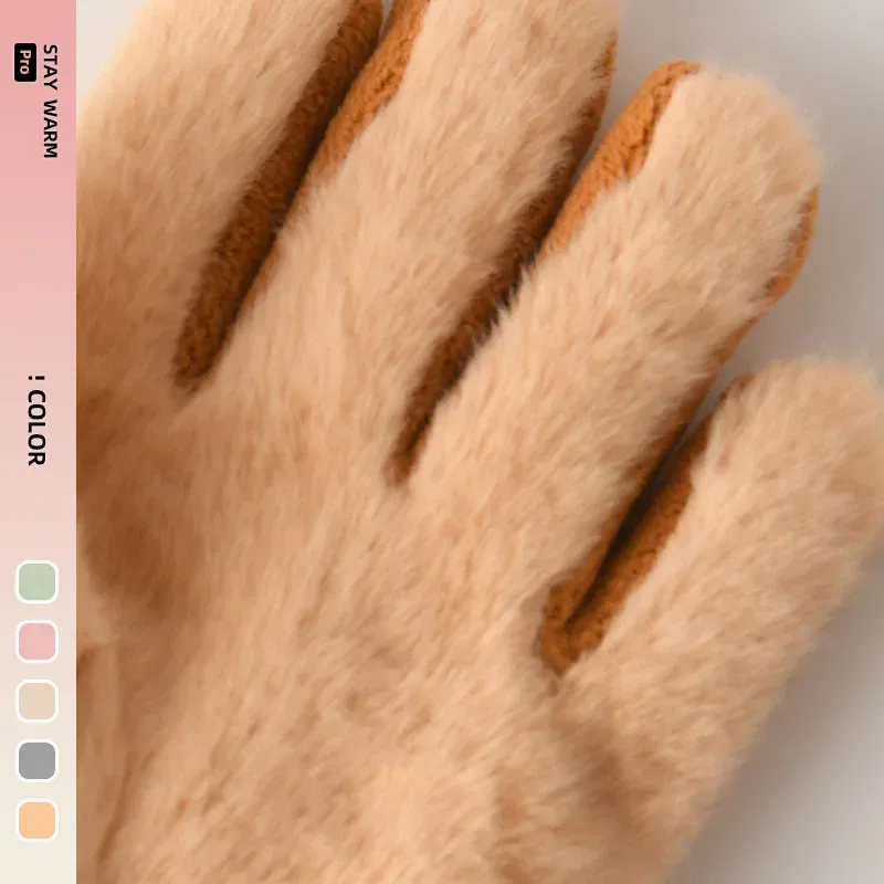 Color: Blue - 5-12 Years Winter Children Girl Gloves Knitted Warm Soft Cartoon Rabbit Full Finger Gloves Kids Outdoor Lovely Girl Mittens