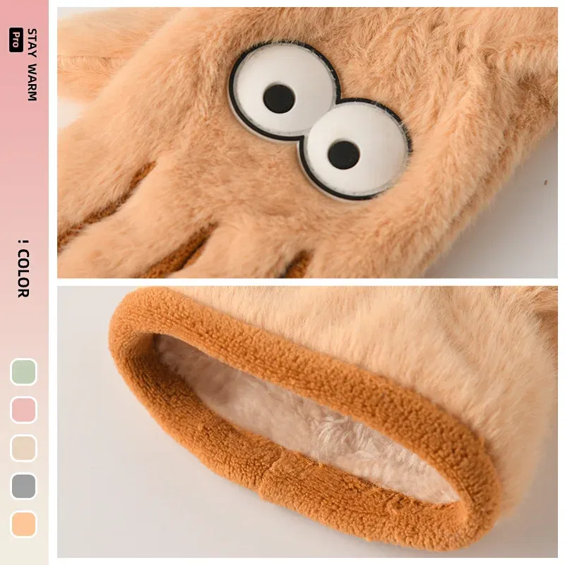 Color: Blue - 5-12 Years Winter Children Girl Gloves Knitted Warm Soft Cartoon Rabbit Full Finger Gloves Kids Outdoor Lovely Girl Mittens