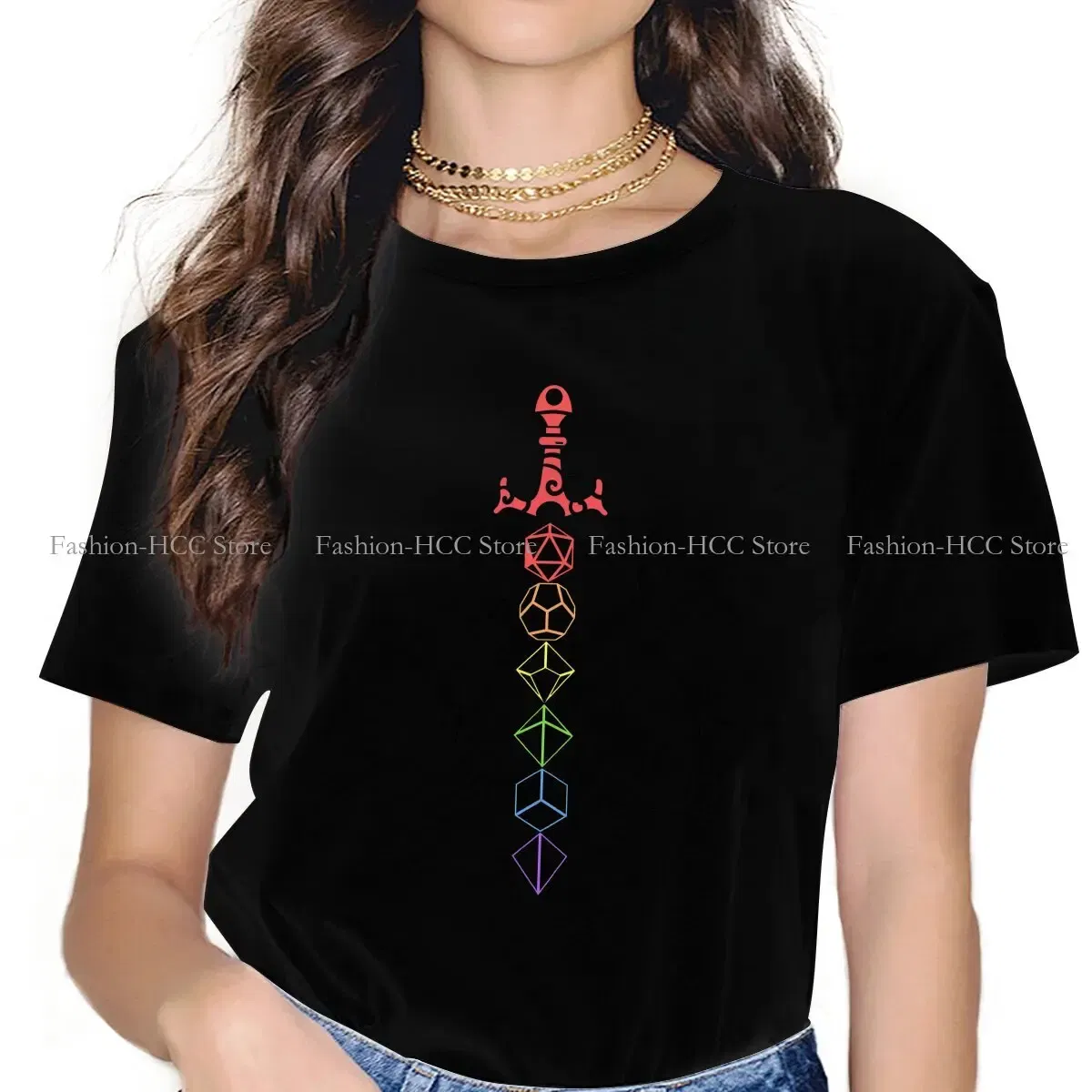 Color: WHITE, Size: XL - Rainbow Dice Sword Tabletop RPG Gaming Unique Polyester TShirt DND Game Top Quality Hip Hop Graphic T Shirt Stuff