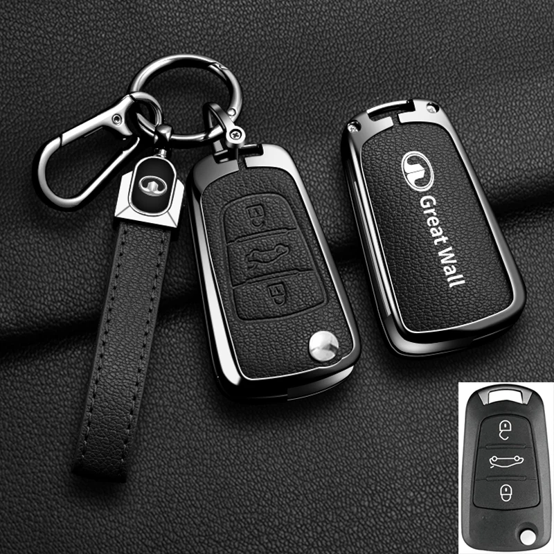 Color Name: WHITE - Alloy Car Key Case Cover For Great Wall Haval Hover Wingle 5 6 H3 H5 H6 H1 H3 C30 C50 M4 3Buttons Shell Bag Protector Keychain