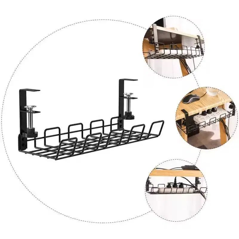 Under Table Storage Rack Metal Cable Management Tray Home Office Desk Wire Organizer No Punching Kitchen Storage Accessories