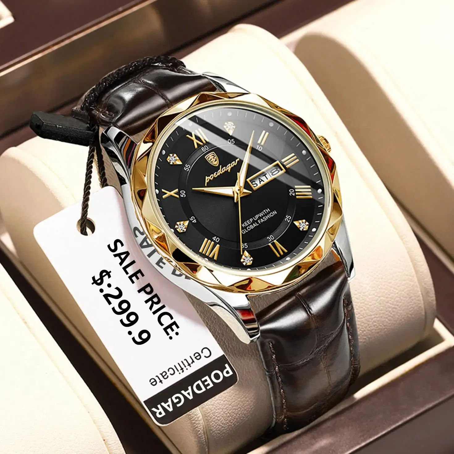 Color: BRONZE - POEDAGAR Luxury Business Man Wristwatch Waterproof Luminous Date Week Men Watch For Men Quartz Clock Leather Men's Watches reloj