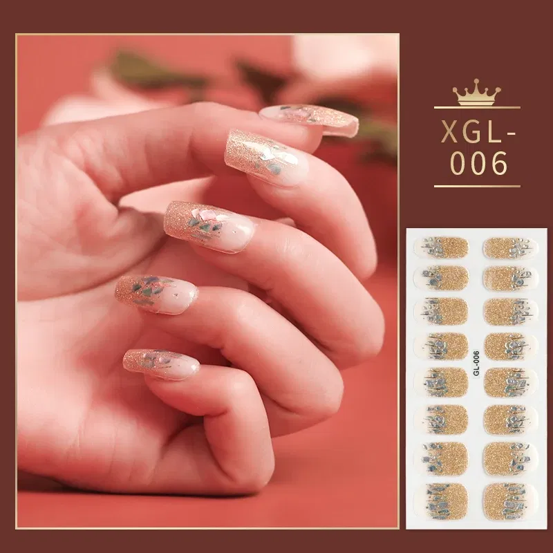 Color: Beige - 1 Sheet Glitter Nail Stickers Nail Art Polish Stickers Nail Tips Nail File Adhesive Wraps Manicure Decal Strips Drop Shipping