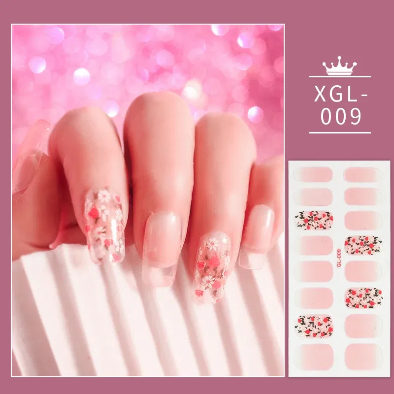 Color: Beige - 1 Sheet Glitter Nail Stickers Nail Art Polish Stickers Nail Tips Nail File Adhesive Wraps Manicure Decal Strips Drop Shipping