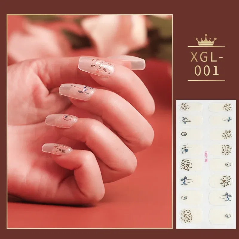 Color: Beige - 1 Sheet Glitter Nail Stickers Nail Art Polish Stickers Nail Tips Nail File Adhesive Wraps Manicure Decal Strips Drop Shipping