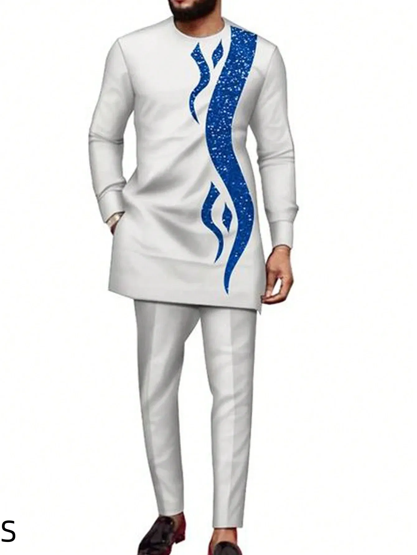 Color: black, Size: 4XL - New Men's Tenos Wedding 2-Piece Suit Waist Pants Shirt Solid Color Panel Long Sleeve Party African Ethnic Style Clothing (M-4XL)