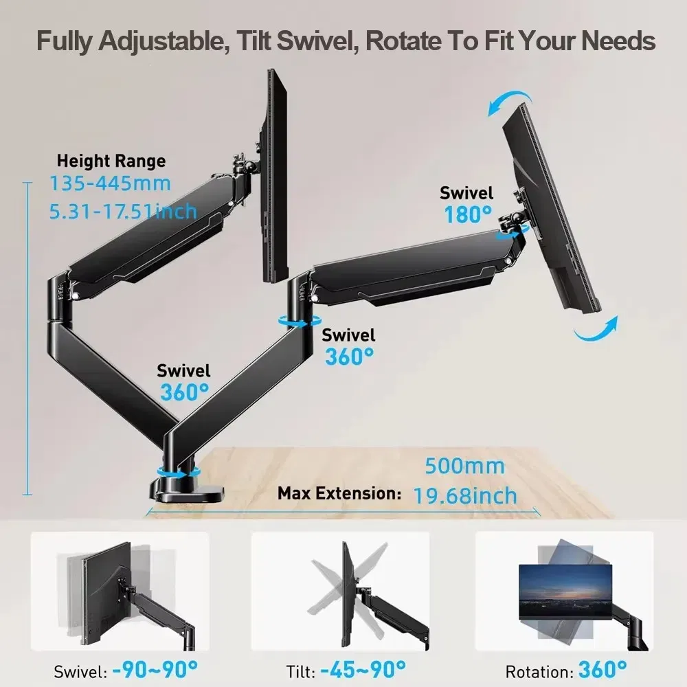Color: WHITE, Ships From: CHINA - New! 14-34in Dual Monitor Bracket ergonomic adjustable dual screen bracket protect cervical computer heighten shelf load2-10kg