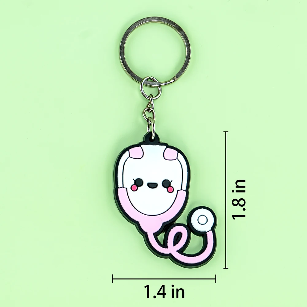 Color: Champagne - 1PCS PVC Rubber Hot Keychain for nurses New Design Medicine Style Heart & Brain Car Key Pendant Cute Bag Ornament Gift