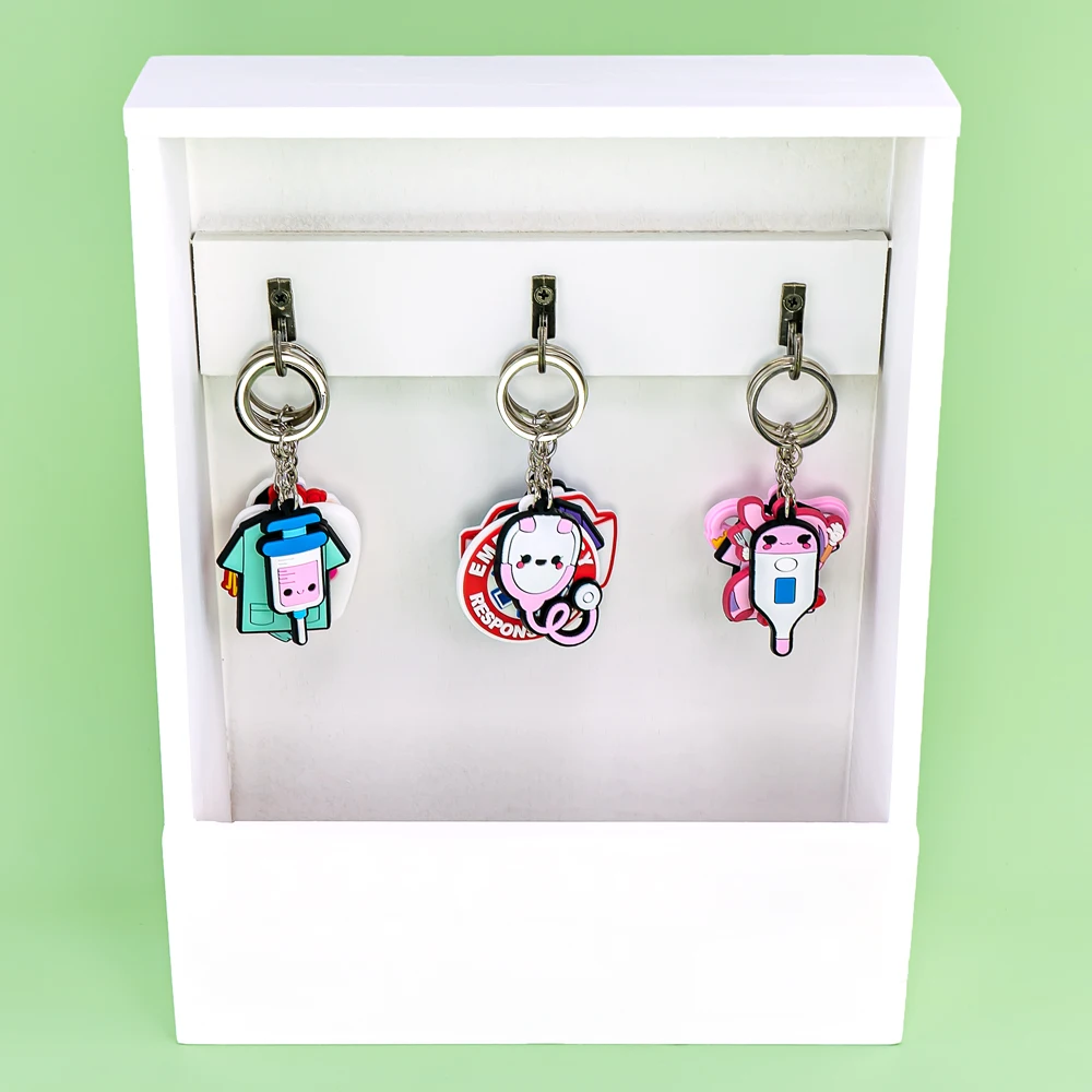 Color: Champagne - 1PCS PVC Rubber Hot Keychain for nurses New Design Medicine Style Heart & Brain Car Key Pendant Cute Bag Ornament Gift