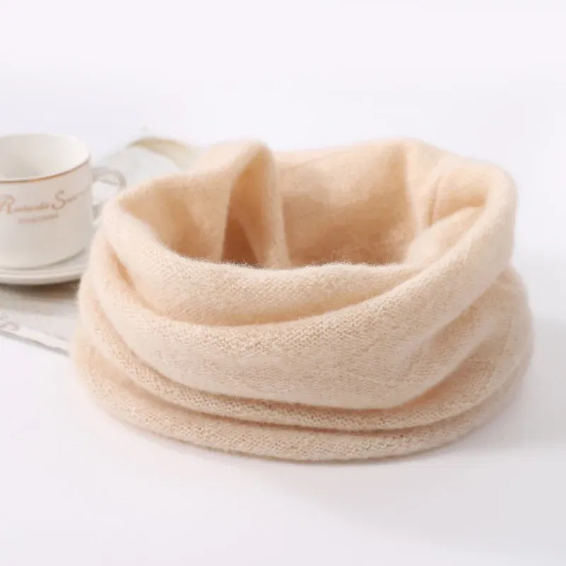 Color: Beige, Size: One Size - 100% Merio Wool Neck Warmer Women Winter Warm Fashion Hollow Out Cover Tube Scarf Ear Face Mask False Collar Autumn Headband