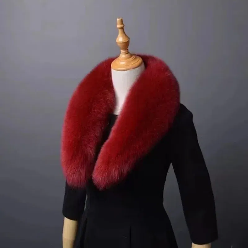 Color: wine red, Size: M - Winter Real Fox Fur Collar Woman Furry Natural Raccoon Fur Scarf Shawls Luxury Neck Warmer Wraps For Coat Fur Scarves Large Size