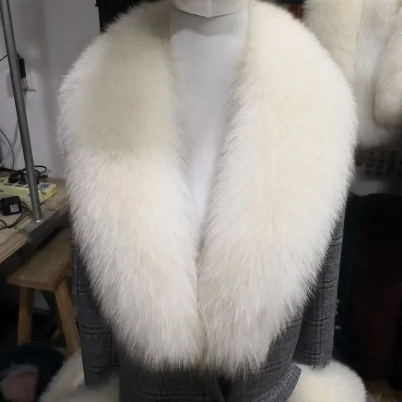 Color: wine red, Size: M - Winter Real Fox Fur Collar Woman Furry Natural Raccoon Fur Scarf Shawls Luxury Neck Warmer Wraps For Coat Fur Scarves Large Size