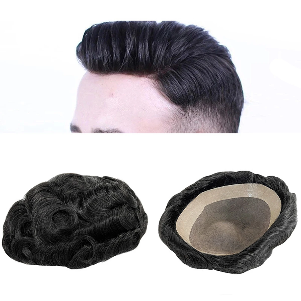 Toupee Color: 1b#, Toupee Density: 130%, Length: 6 inches, Ships From: CN, Toupee Size: 6x9, Toupee Design: free - Hywel 6 Inches Fine Mono Men Toupee Hair Men's Capillary Prosthesis Men's Wigs Replacement System Hair Natural Black Hair Units