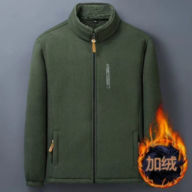 Color: SKY BLUE, Size: 4XL - Winter Men Outdoor Fleece Jacket Casual Polar Fleece Cold-Proof Thickened Coat Lightweight Windproof Zipper Cardigan Warm Jacket