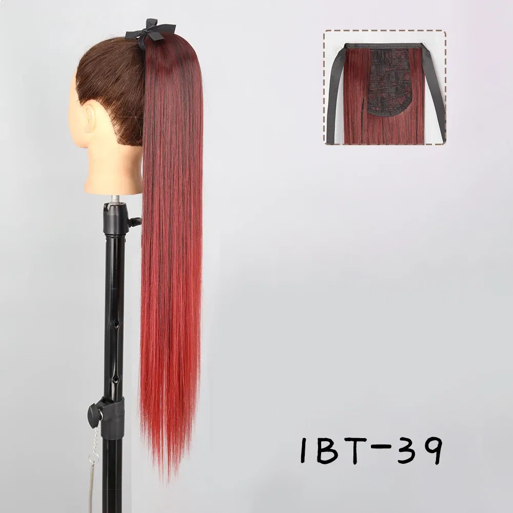 Color: T1B/350, Stretched Length: 22inches - AZQUEEN Straight Synthetic Hairpiece With Ponytail 85cm Super Long Wrap Around Clip In Hair Extensions Pony Tail For Daily Wear